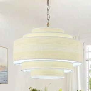 LASENCHOO 5 Tiers Large Drum Chandeliers for Dining Room Light Fixture, 4 Lights 19.7" Brass Modern Chandelier with Shades Drum Pendant Light Fixture Round Chandeliers for Foyer Entryway Living Room