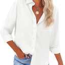 Womens Button Down Shirts Cotton Linen Long Sleeve Dress Shirts Casual Summer Tops Work Blouses with Pockets (X-Large, White)