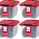 IRIS USA 19 Qt. Stackable Plastic Storage Bins with Lids, 4 Pack - BPA-Free, See-Through Organizing Solution, Latches, Durable Nestable Containers, Secure Pull Handle, Made in USA - Red