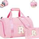 Gift for Grandkids, Girls Travel Duffle Bag, Kids Initial Overnight Bags with Shoe Compartment, Personalized Weekender Bag with Makeup Pouch, 10 Year Old Girl Birthday Gifts (Letter R)