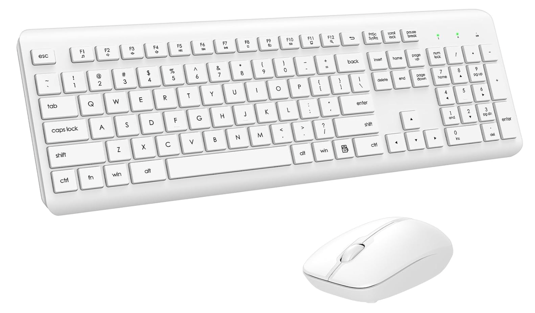 Wireless Keyboard and Mouse Combo, Full Size Silent Ergonomic Keyboard and Mouse, Long Battery Life, Optical Mouse, 2.4G Lag-Free Cordless Mice Keyboard for Computer, Mac, Laptop, PC, Windows(White)