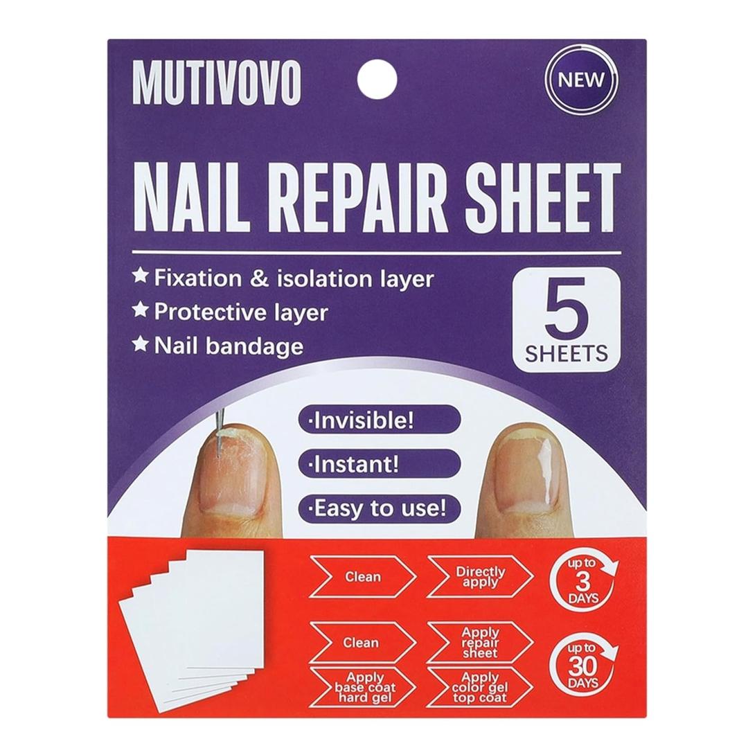 Nail Repair Sheet works for Fixation & Isolation Layer for Broken Nails, Protective Layer for Acrylic, Nail Bandage for Nail Recovery, Invisible Instant and Easy to Use, 5 Pcs