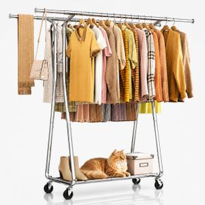 BELLAVENIR 620 Lbs Heavy Duty Rolling Clothes Rack, Double Rail