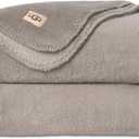 UGG Whitecap Plush Throw Blanket Fleece Lightweight Soft Cozy Throw for Couch Luxury Home Decor for Living Room Machine Washable Hypoallergenic Flannel Blankets, 50-inch x 70-inch, Light Grey Seal (Throw, Silver)