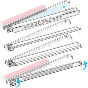 RESOVO Mahjong Racks with Pushers 4 Pack, Flip to Win-Latest Upgraded Feature, Acrylic Crystal Clear Mah Jongg Tiles Stand Holder Tray, Table Game Sets Gifts, American Mahjong Accessories Supplies