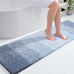 OLANLY Bathroom Runner Rugs 59x17, Extra Soft Absorbent Microfiber Bath Rugs, Rubber Backing, Quick Dry, Machine Washable Bath Mats for Bathroom Floor, Tub, Shower and Home Decor Accessories, Blue