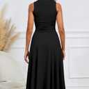 Kaximil Women's Square Neck Corset A Line Maxi Dress Ruffle Ruched Waist Flowy Long Dresses, Large, Black