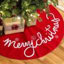 GMOEGEFT Christmas Tree Skirt 36 30 Inches Red Felt with Merry Christmas Tree Skirt Xmas Holiday Decorations (36 in)