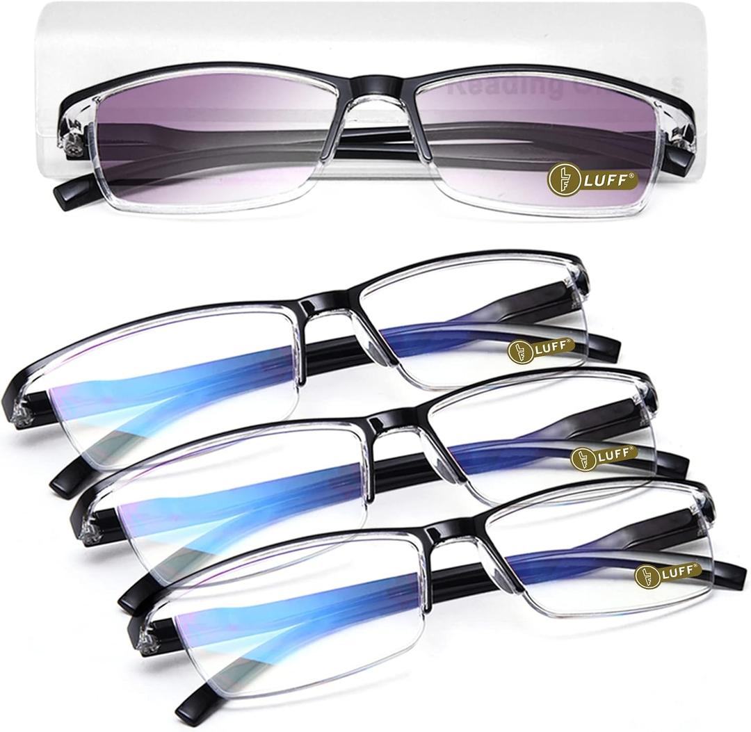 LUFF 4PCS Anti-Blu-Ray Reading Glasses Uv400,Sun Readers With Spring Hinges(1.0X)