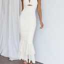 houstil Women's Strap Wedding Guest Dress Wrinkles Mesh Bodycon Party Maxi Cocktail Cut Out Clubwear Summer (White, M)