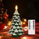 PChero Christmas Tree LED Candle with Remote Timer, 4.13x7.9 Inch Real Wax Battery Operated Pillar Candle Flameless Flickering for Xmas Eve Gift Holiday Home Party Room House Decor
