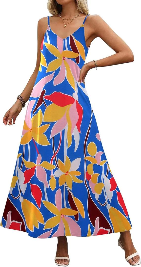 Zeagoo Womens Summer Maxi Dress Spaghetti Strap Casual Printed Dress Boho Floral Beach Sundress, (XX-Large)