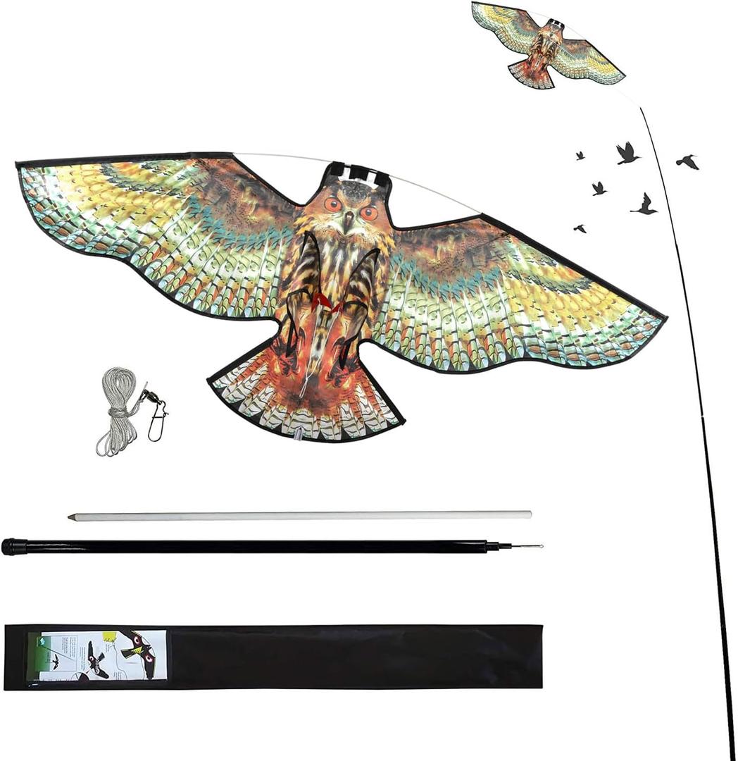 Bird Hawk Flying Kite with Pole Crop Protector Bird Scare Flying Kite with 4m Pole Has The Effect of Scaring Birds