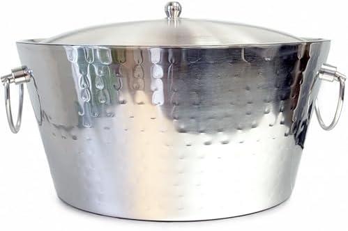 BREKX Insulated Stainless Steel Large Ice Bucket with Lid for Parties, Anchored Metal Ice & Beverage, Champagne Bucket for Extended Chill - 12-Quarts