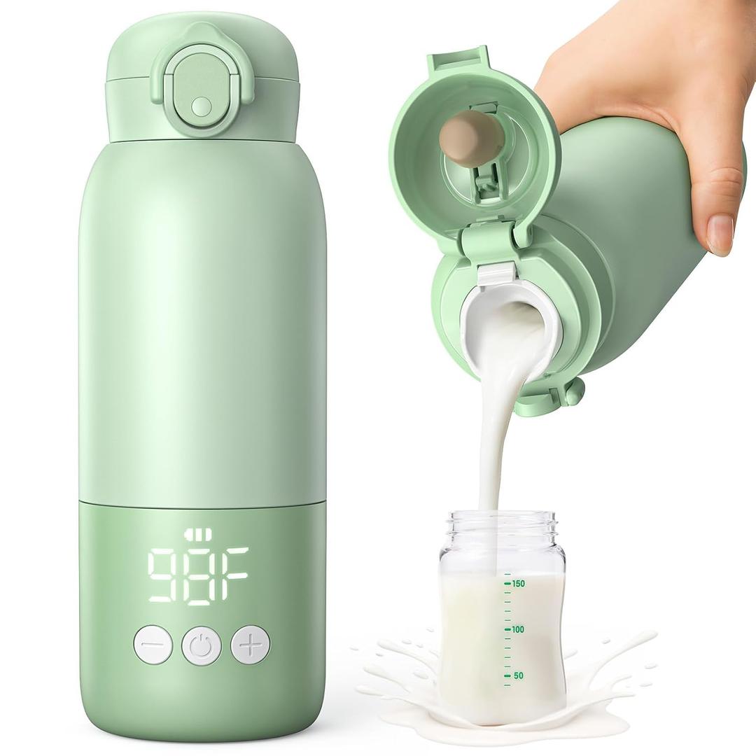 Portable Bottle Warmer for Travel 12oz 80W Fast Heating, 316 Stainless Steel, 11400mAh Rechargeable Precise Temp Control & LED Display Safety Lock Cordless Travel Warmer for Baby Breastmilk & Formula
