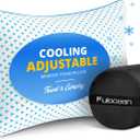 Small Cooling Memory Foam Travel Pillows for Airplanes Sleeping, Compressible Camping Pillow, Mini Adjustable Shredded Foam Bed Pillow for Medium Firm Neck Knee Lumbar Support, Ideal Car, Backpacking (S - 16 x 12 Inch, White & Light Blue)