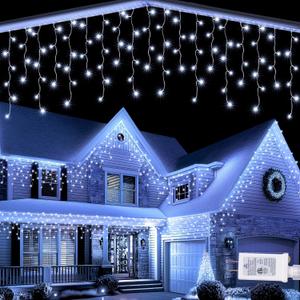 Lomotech Christmas Icicle Lights - 32Ft 8 Modes Waterproof Christmas Lights Connectable with Timer for Holiday, Wedding Party, Eaves, Christmas Decorations (White)