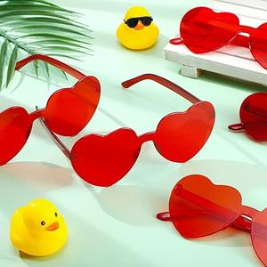 28 Pairs Heart Shaped Sunglasses Bulk, Women Colorful Rimless Transparent Heart Glasses for Valentine's Day Party