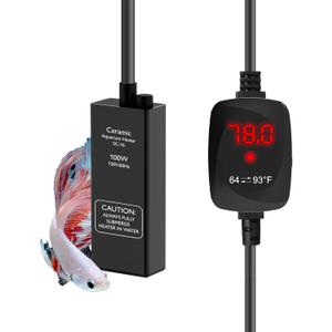 100W Small Aquarium Heater Betta Heater for 10-20 Gallon Freshwater & Saltwater Tanks, Alumina Ceramic Fish Tank Heater Turtle Heater with Dry-Run & Overheat Protection