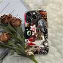 Compatible with iPhone 12 Pro Max Case - Dual-Layer Protection, Hard Shell with Silicone Interior,Slim Scratch Resistant Shockproof for Woman Men - Leopard Print Retro Collage