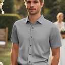 ZEROYAA Men's Short Sleeve Dress Shirt Casual Wrinkle Free Stretch Modern Slim Fit Button Down Shirts (Gray, XL)