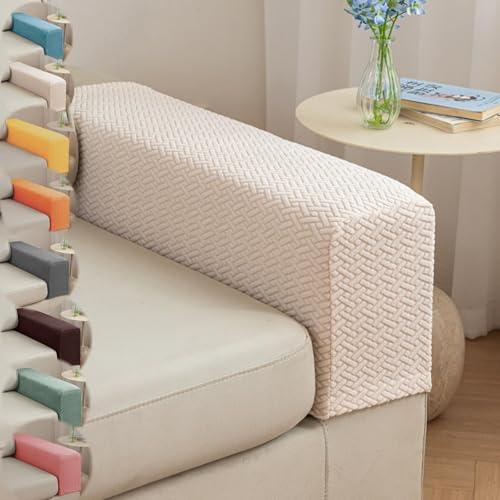 Couch Arm Covers & Arm Chair Covers Set of 2 - Stretch Sofa Armrest Protectors with Non-Slip Grip, Machine Washable Polyester Fabric for Recliner/Loveseat/Sectional (Beige,Medium-Set of 2)