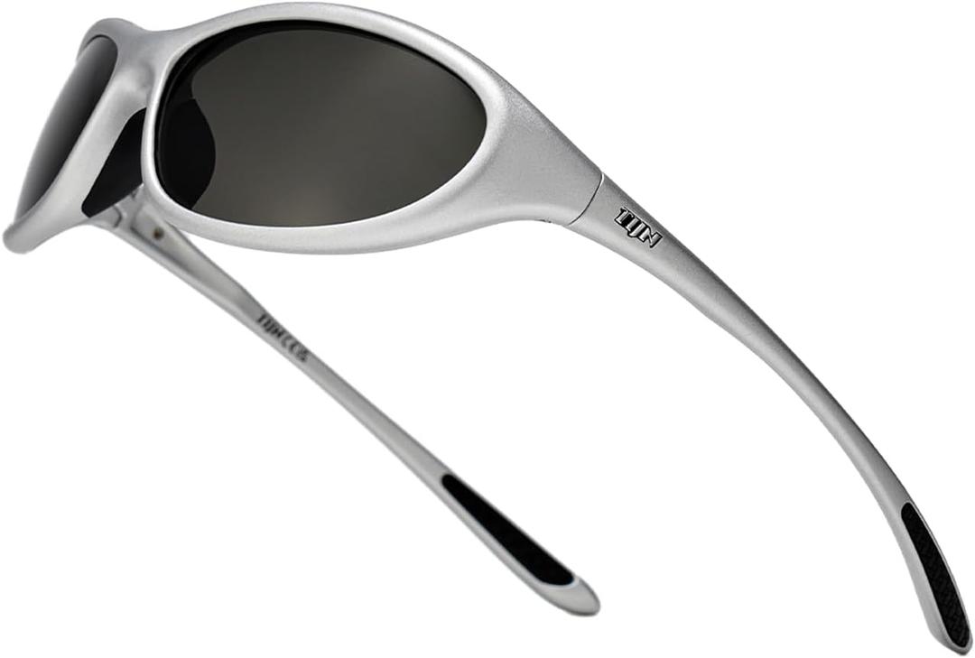 TIJN Sports Sunglasses for Men Women UV400 Wraparound Cycling Running Golf Motorcycle Glasses, Large Outdoor Shades, Vanta (Silver)