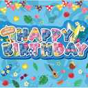 Happy Birthday Backdrop, 5x3ft Tropical Hawaiian Cartoon Theme Party Banner Blue and Pink Birthday Decorations Wall Decor for Kids Boys Girls Baby Shower Shower Summer Beach Party Supplies