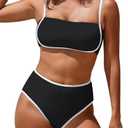 Pink Queen 2025 Women's High Waisted Bikini Sets Two Piece Swimsuit Color Block High Cut Bathing Suits Beach (Medium, Black)