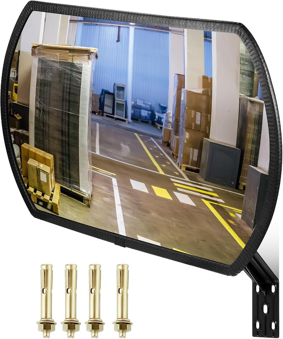 Geetery 2 Pcs 24'' x 15'' Garage Convex Security Mirror Outdoor Indoor Round Rectangular Acrylic Traffic Corner Mirror Blindspot for Wall Parking with Protective Film for Driveway