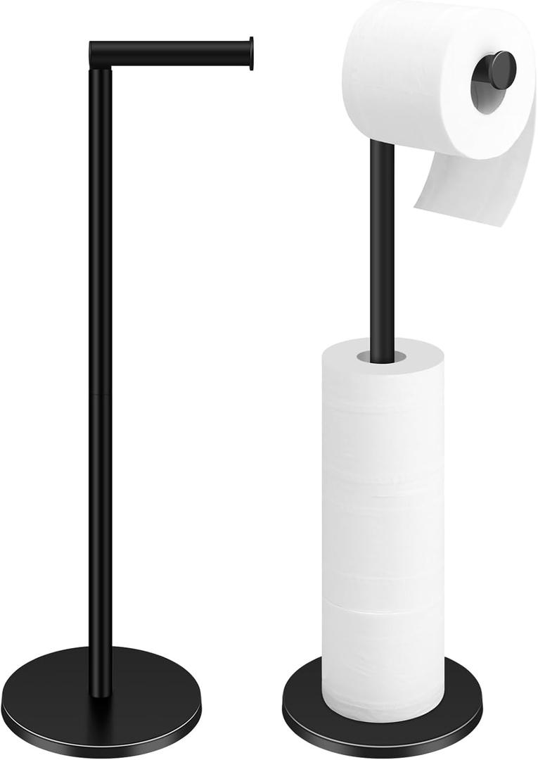 TACGEA Toilet Paper Holder Stand, Bathroom Toilet Paper Roll Holder Stainless Steel Free Standing, Storage for 4 Rolls of Paper, Black Set of 2