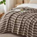 EMME Cotton Muslin Large Throw Blanket Couch Breathable Gauze Soft Lightweight Bed Blankets Adults (Striped Brown, 50"x70")