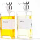 Glass Coffee Syrup Dispensers with Pumps, Syrup Bottles with Label Set - Essential Coffee Bar Accessories, 11.8 oz/350ml, Set of 2, Gold (Silver)