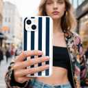 Compatible with iPhone 13/14 CaseCute Aesthetic Striped Soft TPU Shockproof Phone Case for Women Girl-Navy Blue