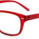 In Style Eyes Seymore Retro Bifocal Reading Glasses - Bifocal Readers for Women and Men, Non-progressive, Adaptive Spring Hinges - Clear Red, 3.0x