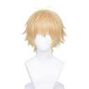 LABEAUT Short Golden Wig for Boy Men Cosplay Unisex Male Anime Yellow Wig with Bangs for Halloween Party Hair Wig + Cap