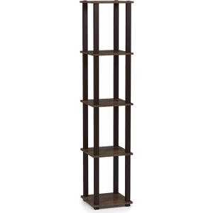 FURINNO Turn-S-Tube 5-Tier Corner Square Rack Display Shelf, Walnut/Brown