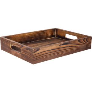 Rustic Brown Wood Food Serving Tray Cutout Handles Breakfast in Bed Coffee Wine Rectangular Ottoman Nesting Crate Tabletop Storage Box Desktop Document Holder Party Office Home Kitchen