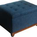 Homepop Home Decor | Upholstered Chunky Tufted Square Storage Ottoman| Hinged Lid Ottoman with Storage for Living Room & Bedroom, Blue, 24"D x 29.5"W x 18"H