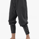 Mens Pirate Pants Medieval Viking Costume, Renaissance Lace-up Ankle Banded Trousers Cotton Linen Cosplay Outfits Black XL