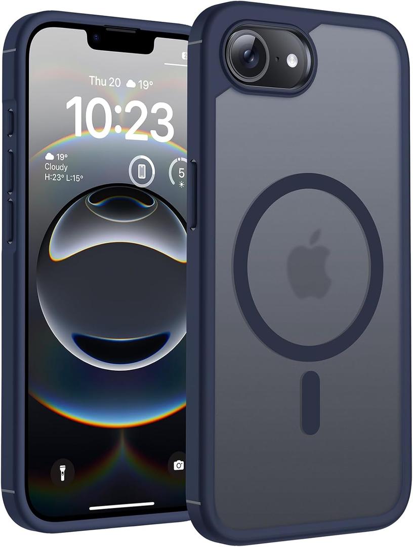 TOCOL Magnetic for iPhone 17e/16e Case, Upgraded Full Camera Protection, Compatible with Magsafe, Drop Protection, Translucent Matte Back Bumper for iPhone 17e/16e 6.1-Inch (Blue) (Dark Blue-2)