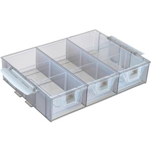 MyGift Single Stackable Tray, Add-on for 11 Inch Smoke Gray Transparent Arts & Crafts Storage Box, 9 Compartment Sewing Supplies Organizer with 3 Drawers and Removable Dividers