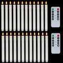 Homemory 24 Pcs Plastic Flameless Taper Candles with Remote Timer Dimmer, White Taper Candles Battery Operated with Flickering Flame Light Lifelike Led Candlesticks for Indoor Decoration 9.6 Inches