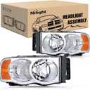 Nilight 2002 2003 2004 2005 Ram 1500 2500 3500 Headlight Assembly Chrome Housing Amber Corner Clear Lens Headlamp Replacement Driver and Passenger Side (Pack of 2)
