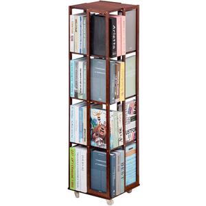 COPREE 5 Tier Rolling Bookcase, Bamboo 360 Rotating Bookshelf, Freestanding Storage Organizer Holder Book Rack with Wheels for Bedroom, Living Room Home and Office