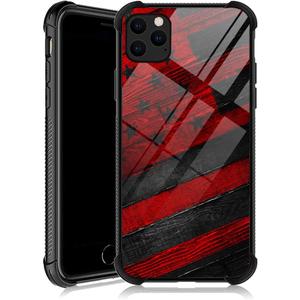 DJSOK Compatible with iPhone 12/12P CaseDesign Pattern Back Bumper Anti Scratch Reinforced Corners Soft TPU Caver,Cases for Men Women-Black red Wood Grain American Flag