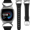 Minyee Leather Bands Compatible with Fitbit Versa 4/Versa 3/Fitbit Sense 2/Sense Band Women, Slim Thin Dressy Designer Premium Leather Strap with C-Shape Metal Buckle for Versa 3 4 Sense 2 Smartwatch