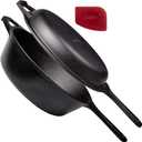 Cuisinel Cast Iron Skillet + Lid - 2-In-1 Multi Cooker - Deep Pot + Frying Pan - 3-Qt Dutch Oven - Pre-Seasoned Oven Cookware - Works for Bread, Indoor/Outdoor, Grill, Stovetop and Induction