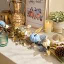 DecorbyHannah Fall Garland with Lights, 6 ft Artificial Autumn Harvest Garland for Mantle, Blue Fall Thanksgiving Decor with Pumpkin Pinecone Eucalyptus for Front Door Table Wall Indoor Outdoor Use
