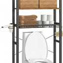 VASAGLE Over the Toilet Storage, Over Toilet Bathroom Organizer with Adjustable Shelves and Basket, 3 Hooks, Space Saving, 9.4 x 23.6 x 68.1 Inches, Rustic Brown UBTS114KD01S